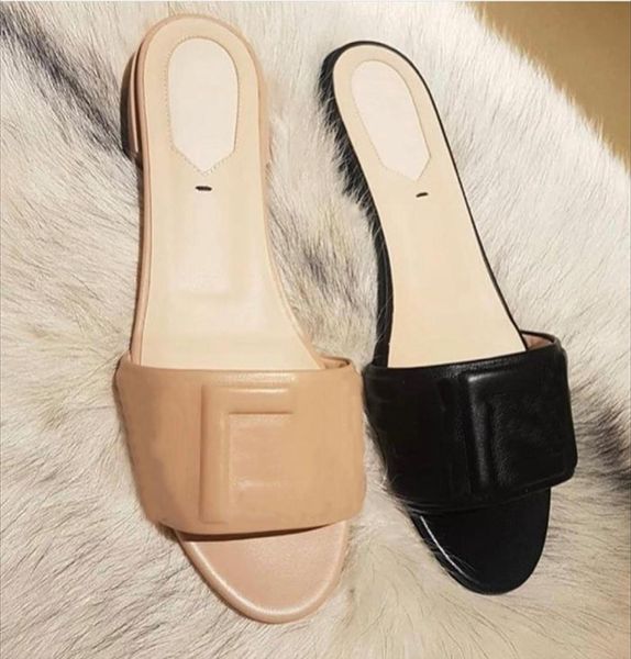 

new women black leather single strap slides designer sandals lettering flats slippers flip flops summer sandal with box no 275512326