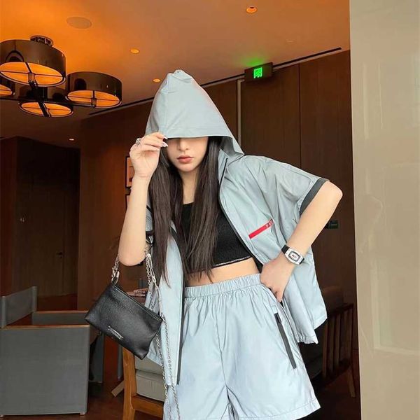 

30% off family early spring new fashion cool red label nylon reflective hooded coat+casual pants versatile set, White