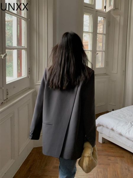 

pants unxx women black back slit oversized blazer new lapel long sleeve loose fit jacket fashion tide spring autumn 2022 suit blazer, White