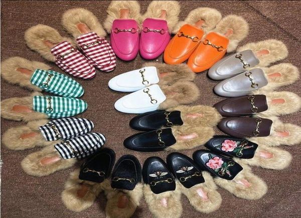 

fashion designer women fur slippers loafers genuine leather mules princetown female white black velvet casual flat shoes classics 7033757