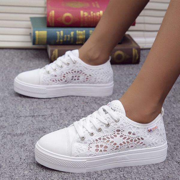 

dress shoe's shoes fashion summer casual white hollow lace canvas breathable flat sneakers 230421, Black