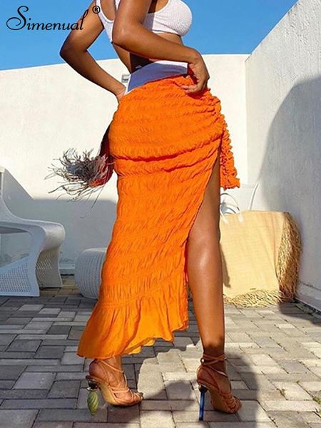 

dresses simenual solid color pleated skirt summer side split bandage irregular hip skirts women going out streetwear female bottoms, White;black