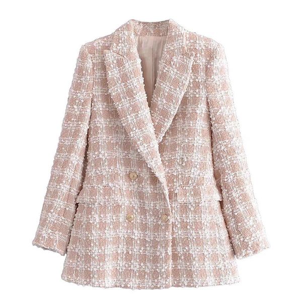 

pants diyig woman 2021 autumn new british style women's clothing elegant pink woolen doublebreasted suit jacket, White