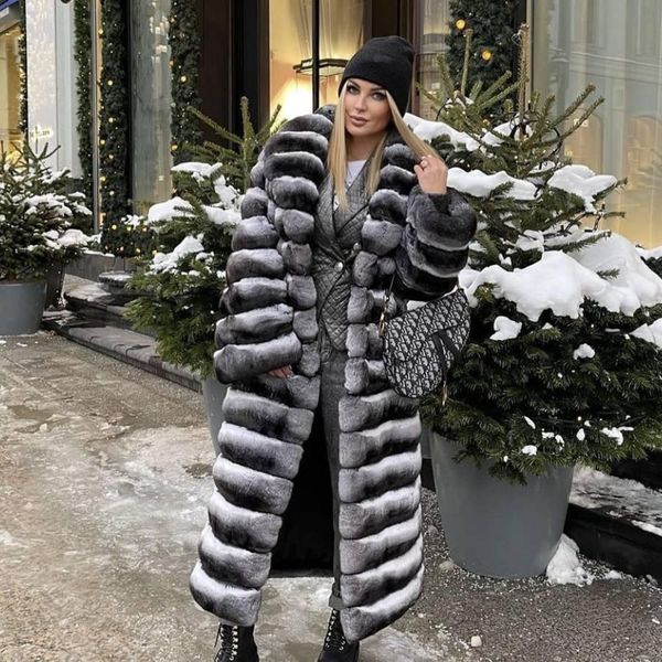 

fur selling real rex rabbit fur coat women long chinchilla fur coat winter women's fur jackets brand contrast warm, Black