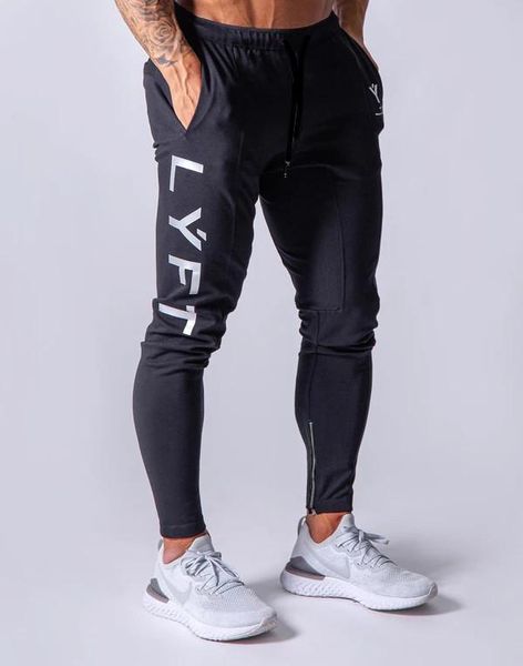 

pants muscle fitness brothers men's running training pure cotton slim feet pants laceup sports casual sweatpants sports pants, Black