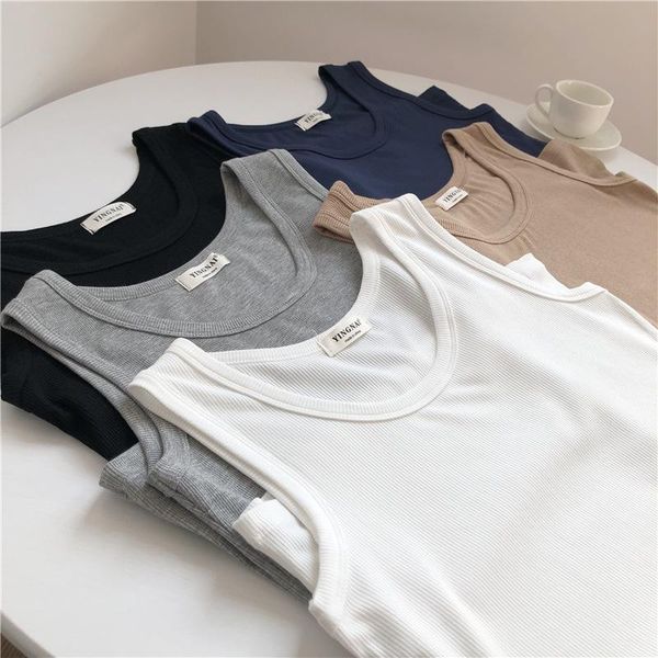 

tanks soft elastic sleeveless women tank rib cotton solid color casual woman vest fashion streetwear summer, Black;white