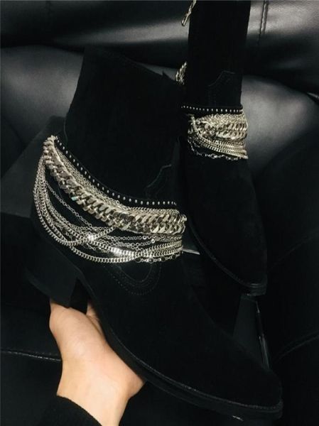 

new designer brand tassel men pointed toe suede wedge boots ari real picture handmade customized denim wedding dress boots9043219, Black