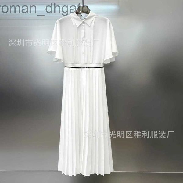 

casual dresses designer miu shirt dress french niche design sense celebrity temperament chiffon pleated skirt rnvd, Black;gray