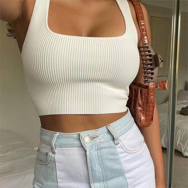 

tanks 2022 summer crop cute sleeveless women vintage cropped tank women ribbed korean fashion black white