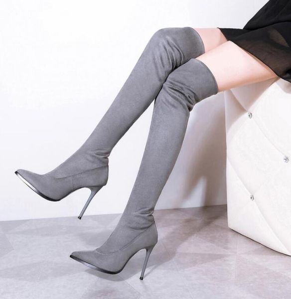 

stretch suede womens thigh high stiletto boots over the knee boots pointed toe high heels long boots shoes black3203638, Black
