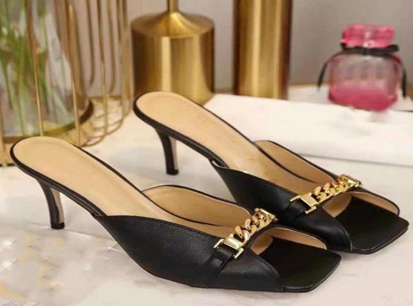

uality women sandal designer sandals highheeled genuine leather leisure leather shoes slippers 3542 with box2079904, Black