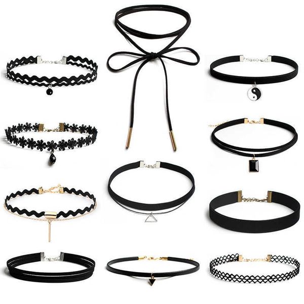 

pendant necklaces 11 style goth black velvet choker necklaces gothic style rope women neck decoration chocker jewelry on the neck collar for, Silver