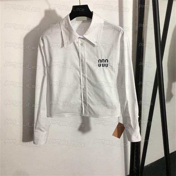 

cropped womens t shirt letters embroidered women blouse white long sleeve shirts246z, Black
