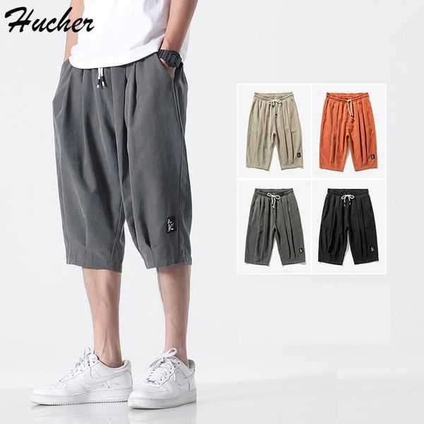 

pants huncher mens capris pants men peach skin summer quick dry baggy joggers male streetwear hip hop casual pants for men plus size, Black