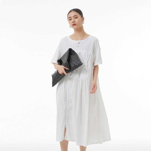 

white dress summer plus size womens clothes loose oversize artistic korean style, Black;gray