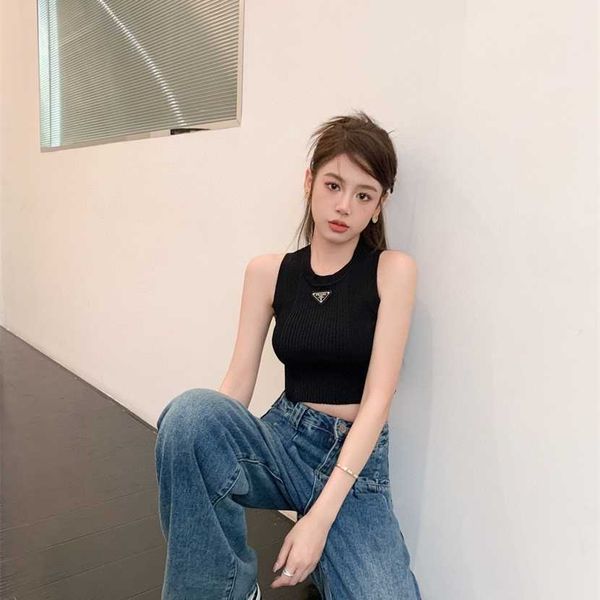 

26% off clothing designer quality family summer new fashion classic triangle pure desire style slim fit and versatile short tank top, White