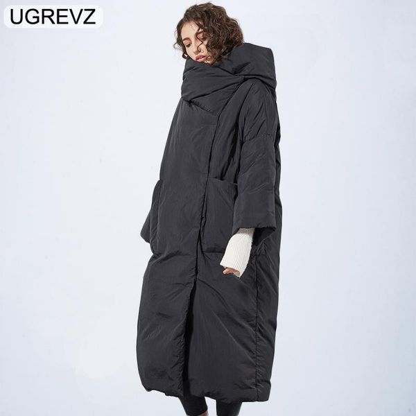 

leather kjmyyx winter womens oversized hooded parkas coats female fashion solid warm single breasted jackets long sleeve street outfits, Black