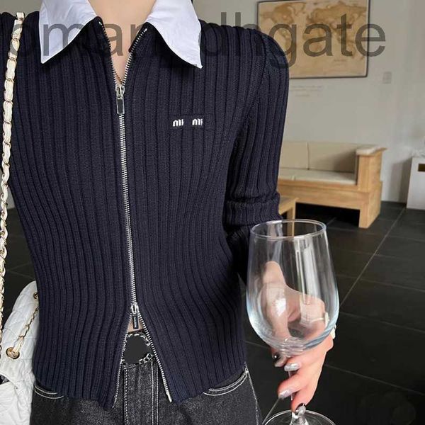 

women's knits & tees designer early spring new style cardigan detachable white shirt collar zipper slim fit long sleeve solid color swe