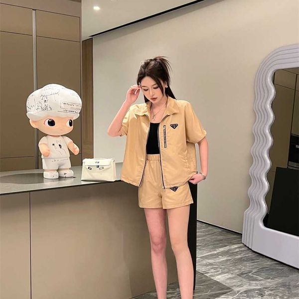 

32% off family spring/summer new classic triangle label trendy cool personalized polo coat+straight casual shorts set, White