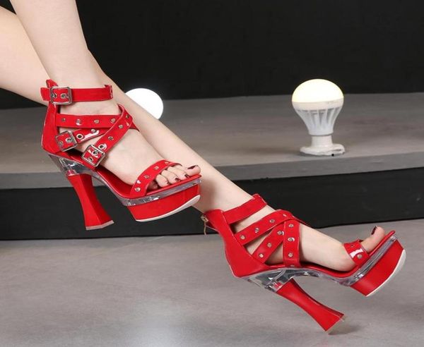 

sandals rivet model pole dancing shoes striptease show party club thick heel 14 cm platform super high women039s3985387, Black