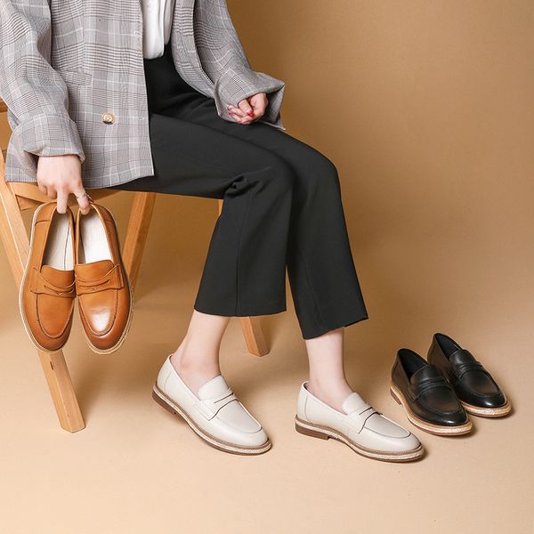 

dress shoes desai spring female british style casual loafers for women genuine leather fashion girls 230421, Black