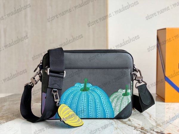 

yayoi kusama x district trio dot messenger bags with coin purse monograms shadow leather shoulder handbag navy blue black designer cross bod