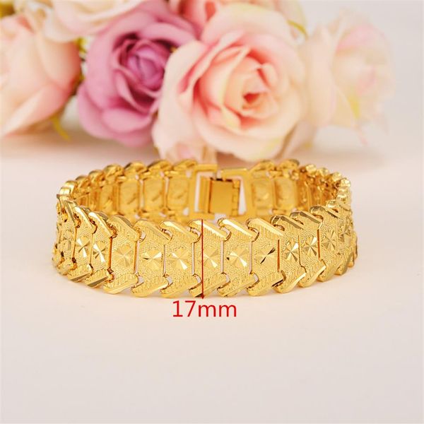 

wide 17mm men 18k yellow gold gf real id bracelet solid watch chain link 20cm containing about 30% or more of an alloy273n, Golden;silver