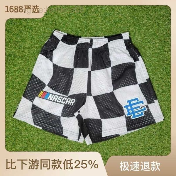 

men's shorts american fashion br ee fitness black white checkerboard color matching men's running casual street hip-hop oversized, White;black