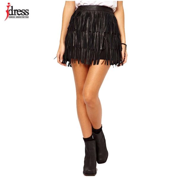 

capris idress women black tassel mini skirt party clubwear summer dance pu leather layered fringe tassel bodycon party short skirt, Black;white