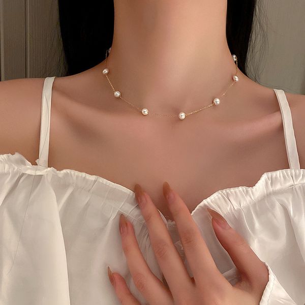 

classic fresh water pearl chain necklace for women gift, Silver