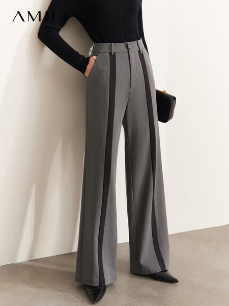 

women's pants capris amii minimalism women pants autumn winter all-match panelled high waist casual wide leg striped pants 12241332 230, Black;white