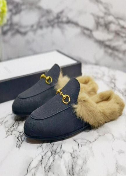 

2021 classic fashion women genuine leather flat mules shoes men slippers leather fur slippers metal chain shoes loafers outdoor sl8722659, Black