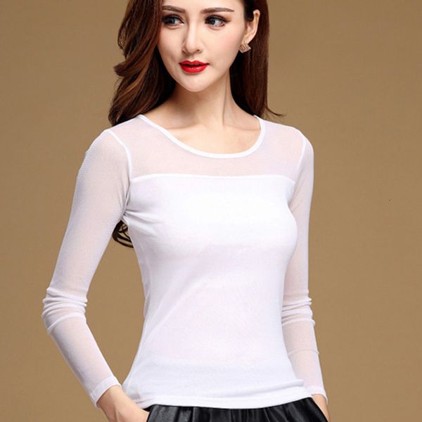 

women's blouses shirt mesh spring autumn fashion casual stretch long sleeve blouse elegant for women blusas arrivals 230421, White