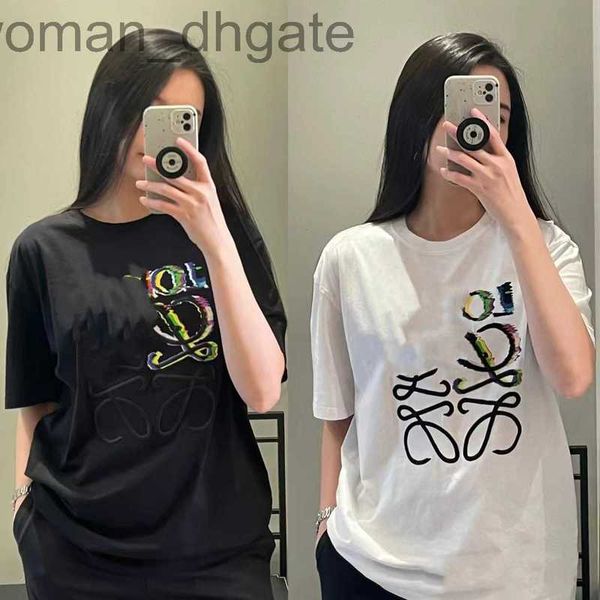 

women's t-shirt designer correct 2023 new rainbow letter printing embroidery short sleeve men's and women's loose versatile r, White