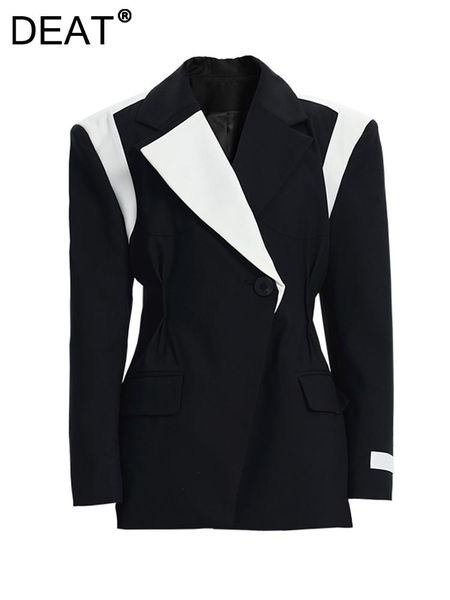 

pants deat fashion women's blazer notched collar slim waist long sleeve contrast color spliced suit jackets autumn 2022 new 17a4561, White