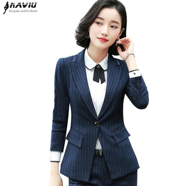 

pants business formal striped blazer women spring fashion long sleeve slim jacket office ladies temperament interview work wear, White