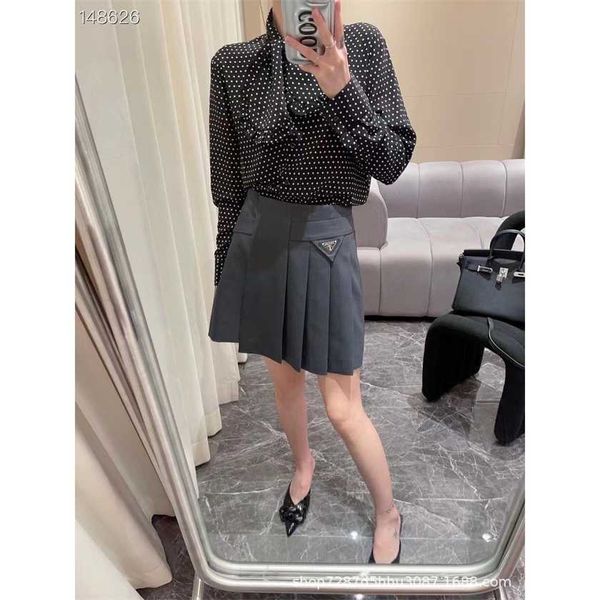 

26% off family spring/summer new triangle letter button decoration pleated half slim fit fashion versatile short skirt, Black