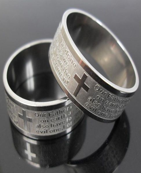 

50pcs etched lord039s prayer stainless steel rings men039s fashion band rings christmas gift favor whole religious jewel7913924, Silver