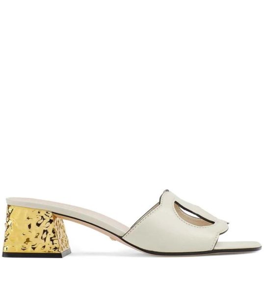 

womens fashion cutout leather sandals mid block heel loafers open square toe mules with gold hardware size euro 35429739923, Black