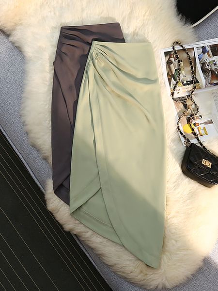 

skirts syiwidii pleated slit skirts for women elegant lady midi skirt spring summer korean vintage office knee length green skirt 230422, Black