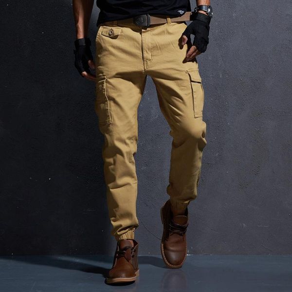 

pants joggers cargo pants men 100% cotton pockets casual trousers worker clothing khaki black green military tactical pants for man