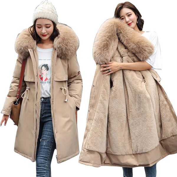 

leather 4xl 5xl plus size women down parkas winter warm fur liner female outerwear thicken long cotton padded jackets winter coat woman, Black