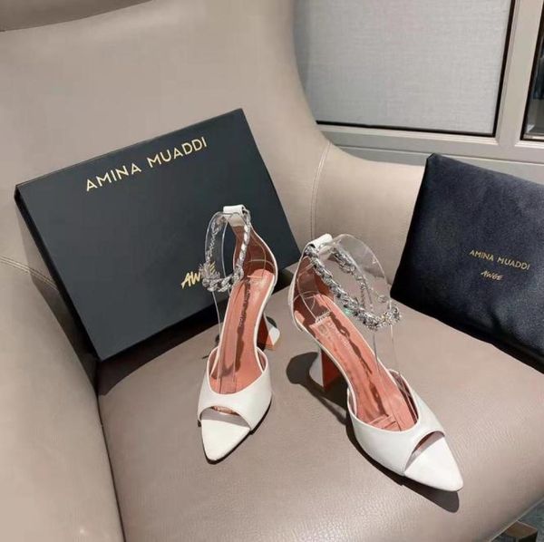 

fashion season shoes amina italy muaddi sandals awge flacko chainembellished leather white9704679, Black