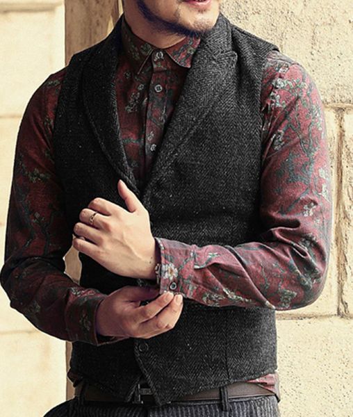 

blazers men's suit vest lapel vneck wool herringbone business waistcoat man wedding green/black/brown/steampunk, White;black