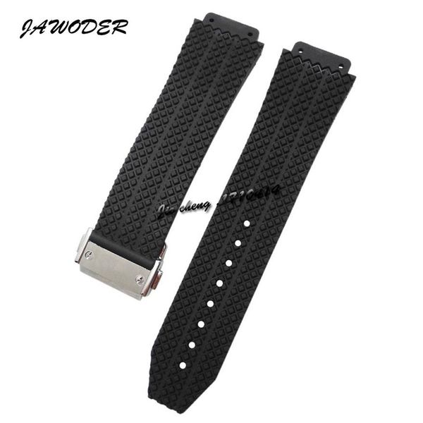 

jawoder watchband 24mm 25mm men women stainless steel buckle clacp black diving silicone rubber watch band strap for big bang2582, Black;brown