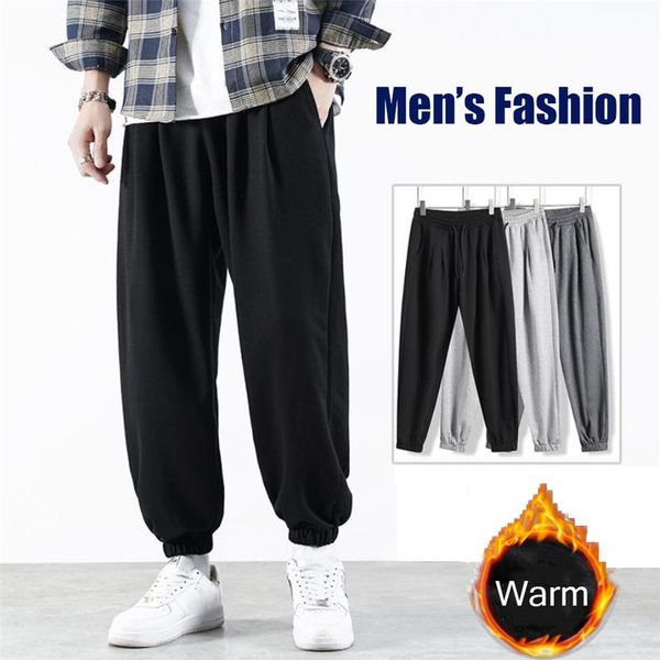 

pants jogger sports harem pants men plus velvet thickening comfort pants elastic waist outdoor casual trousers 2020 new autumn winter, Black