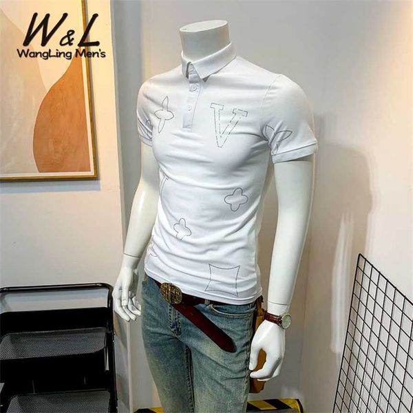 

30% off summer short d t-shirt polo shirt men's slim high-end fashion lapel half sleeve large letter printing, White;black
