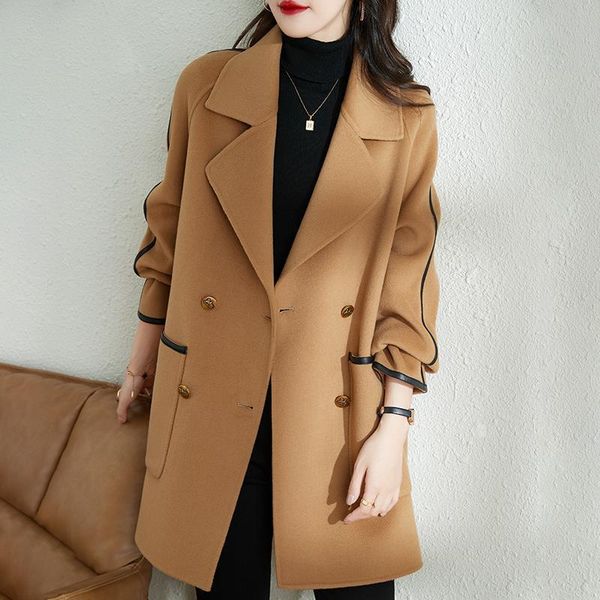 

fur 2022 autumn and winter women woolen coat fashion korean version ladies temperament elegant medium length casual woolen jacket, Black