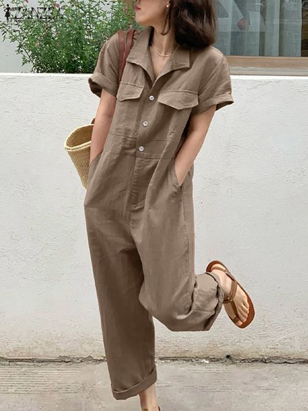 

women's jumpsuits rompers fashion summer jumpsuits zanzea short sleeve rompers ladies holiday playsuits pockets elegant vacation overal, Black;white