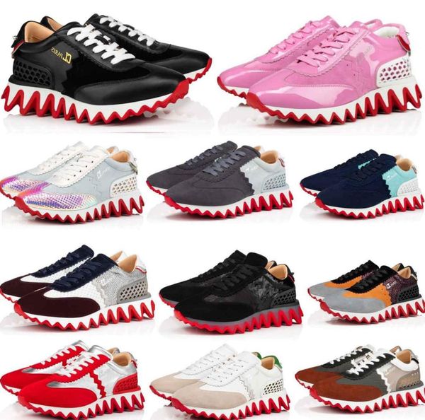 

men women dress shoes casual shoe spike sneaker spike reds sole loubishark woman sneakers low trainers luxury designer lace up2289503, Black
